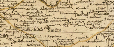 Mapa antiguo de Ucrania, 1770 - Gobierno de Kiev, Imperio Ruso - Kremenchuk, Poltava, Cherkasy, Chernihiv, Ciudades, Guerra