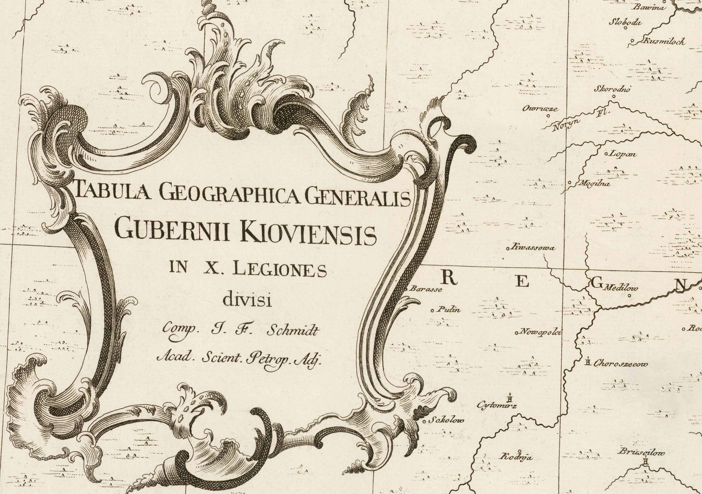 Mapa antiguo de Ucrania, 1770 - Gobierno de Kiev, Imperio Ruso - Kremenchuk, Poltava, Cherkasy, Chernihiv, Ciudades, Guerra