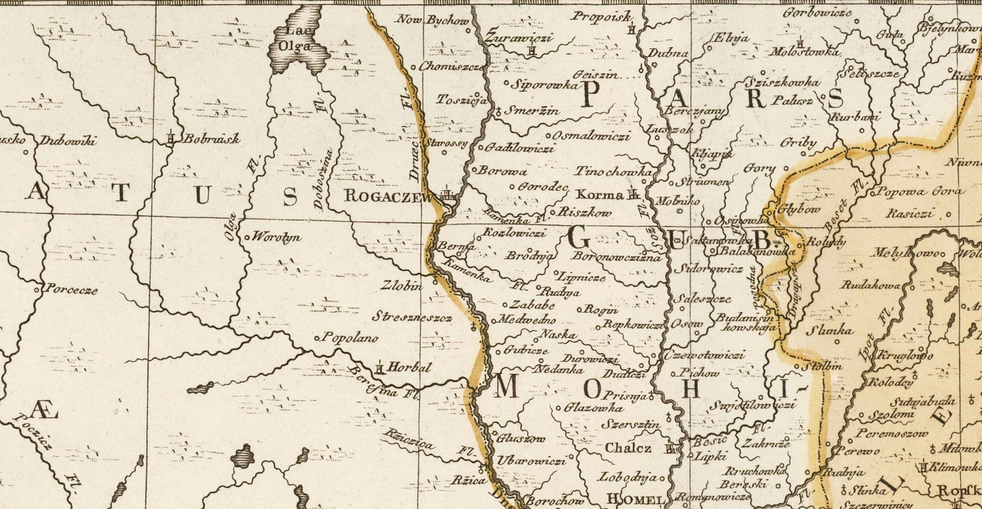 Mapa antiguo de Ucrania, 1770 - Gobierno de Kiev, Imperio Ruso - Kremenchuk, Poltava, Cherkasy, Chernihiv, Ciudades, Guerra