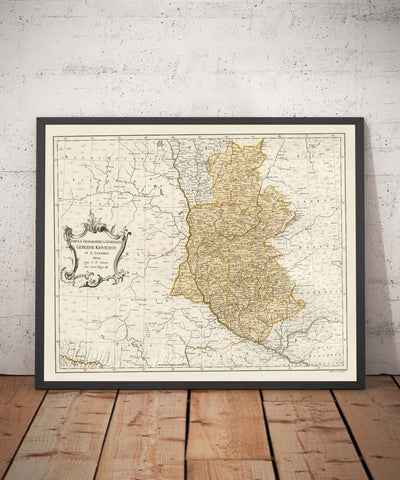 Mapa antiguo de Ucrania, 1770 - Gobierno de Kiev, Imperio Ruso - Kremenchuk, Poltava, Cherkasy, Chernihiv, Ciudades, Guerra