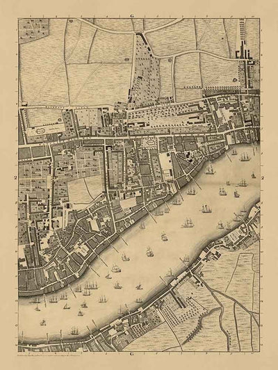 Old Map of by John Rocque London, 1746, G2 - Wapping, Shadwell, Rotherhithe, Thames, Tower Hamlets, E1W, Southwark