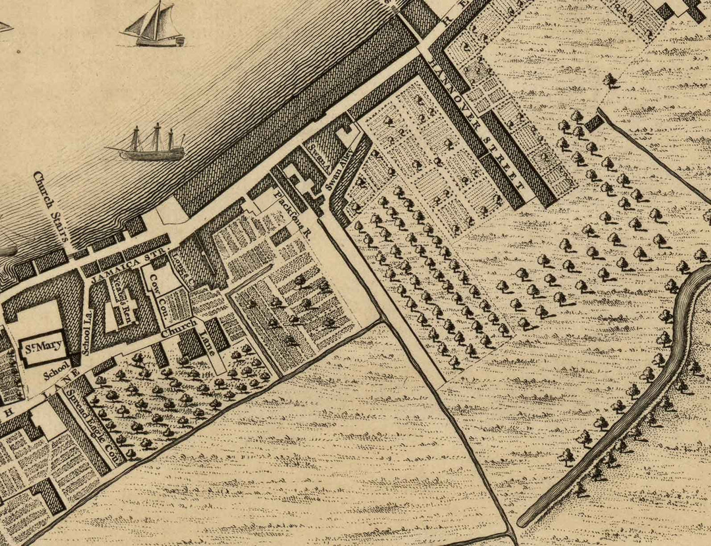 Old Map of by John Rocque London, 1746, G2 - Wapping, Shadwell, Rotherhithe, Thames, Tower Hamlets, E1W, Southwark