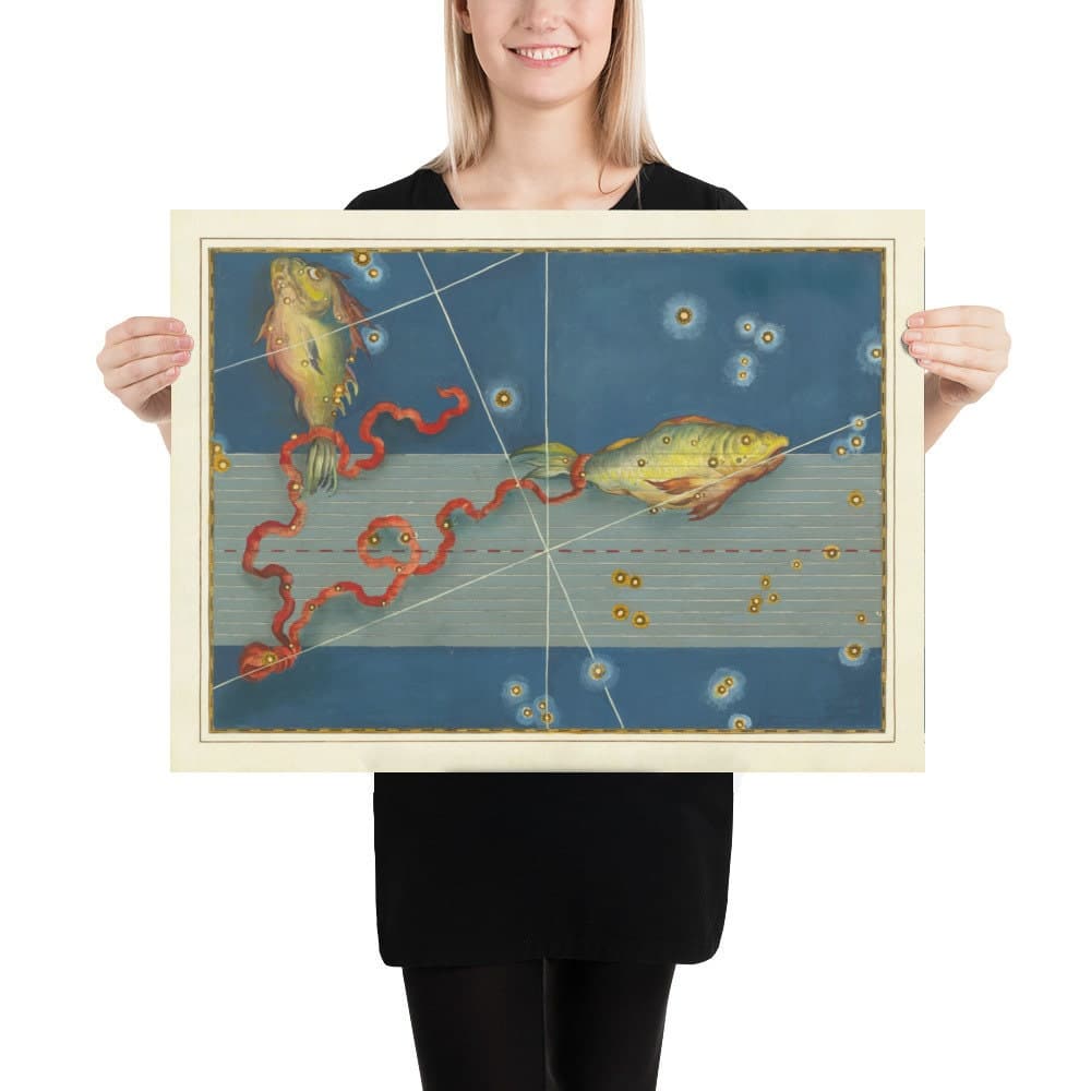Old Star Map of Pisces, 1603 by Johann Bayer - Zodiac Astrology Chart - The Fish Horoscope Sign