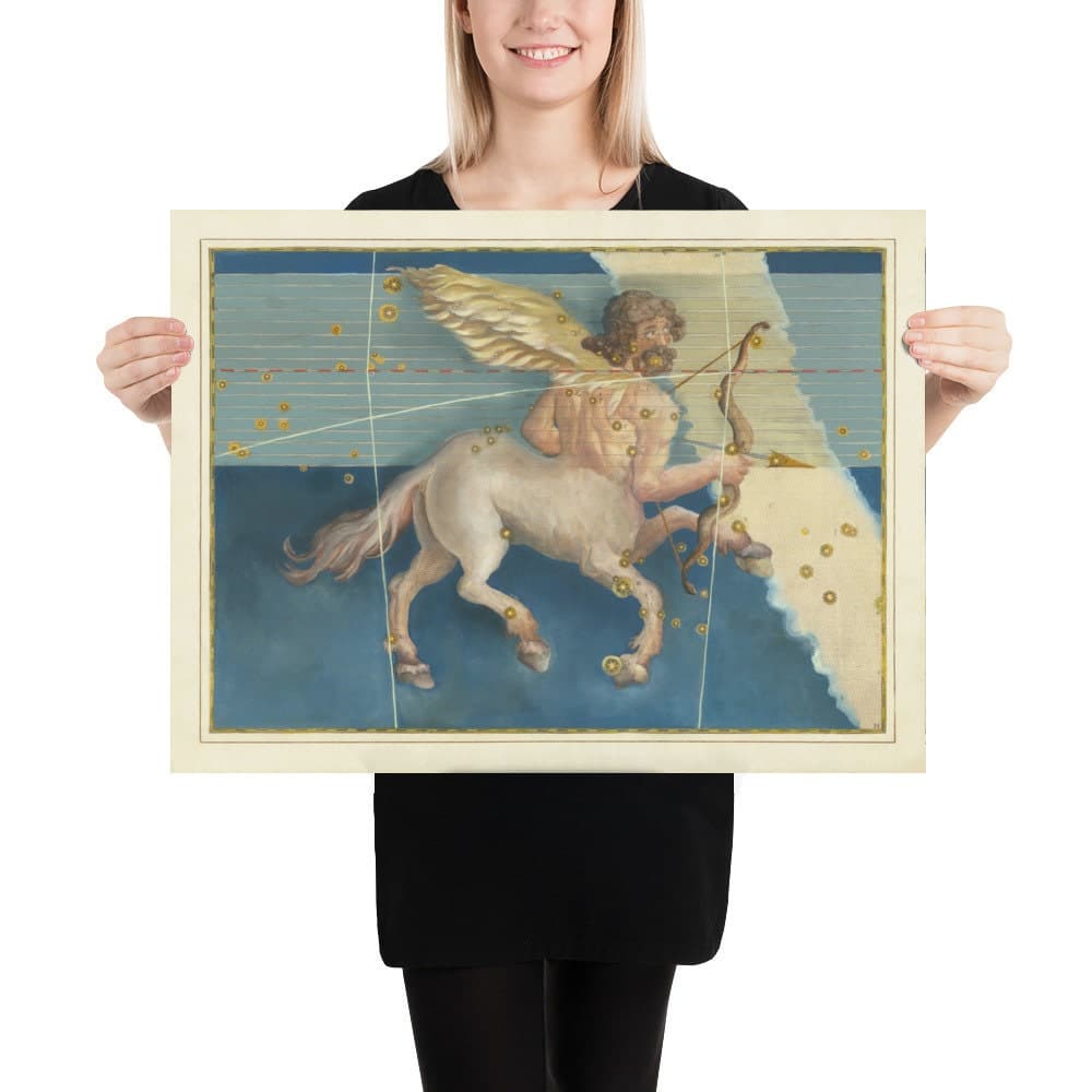Old Star Carte of Sagittaire, 1603 par Johann Bayer - Zodiac Astrology Chart - The Centaur Horoscope Sign