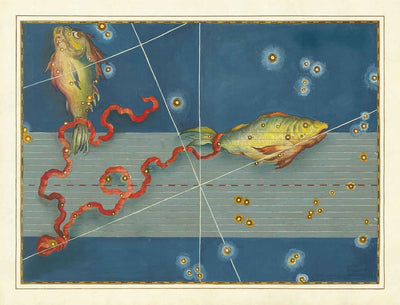 Old Star Map of Pisces, 1603 by Johann Bayer - Zodiac Astrology Chart - The Fish Horoscope Sign
