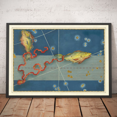 Old Star Map of Pisces, 1603 by Johann Bayer - Zodiac Astrology Chart - The Fish Horoscope Sign