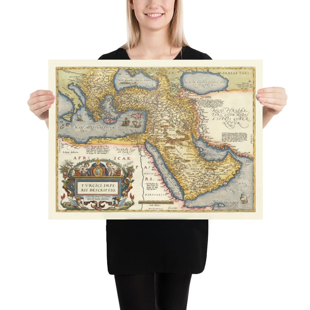 Antiguo mapa del Imperio Otomano, 1584 de Ortelius - Turquía, Arabia Saudí, Oriente Medio, Irán, Israel, Grecia, Mar Rojo, África