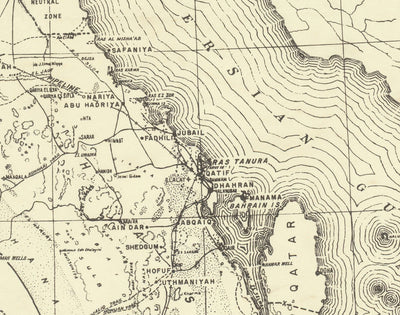 Alte Aramco-Karte, 1953 - Erste Karte der Arabischen Amerikanischen Ölgesellschaft - Saudi-Arabien, Pipelines, Förderung, Dubai, Riad 