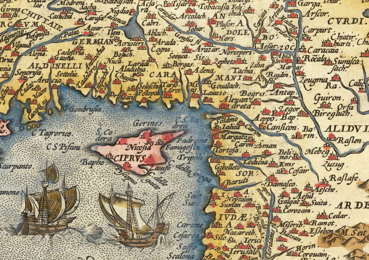 Antiguo mapa del Imperio Otomano, 1584 de Ortelius - Turquía, Arabia Saudí, Oriente Medio, Irán, Israel, Grecia, Mar Rojo, África