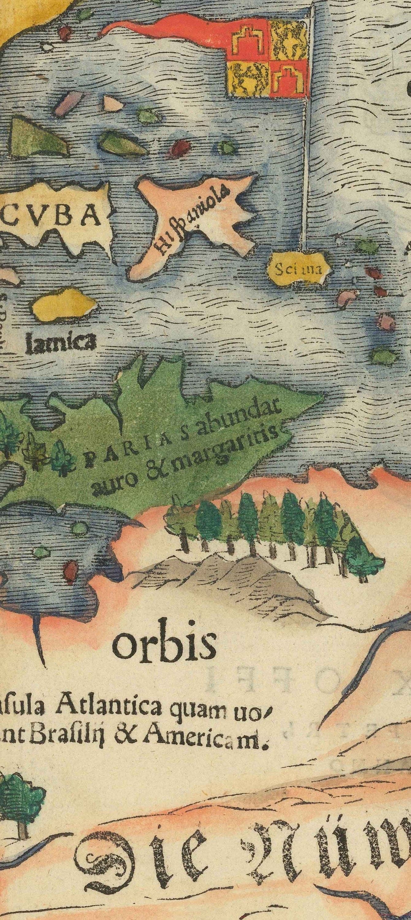 Old North & South America Map, 1544 by Munster - First Printed Atlas of the Americas - USA, Mexico, Pre-Colonisation