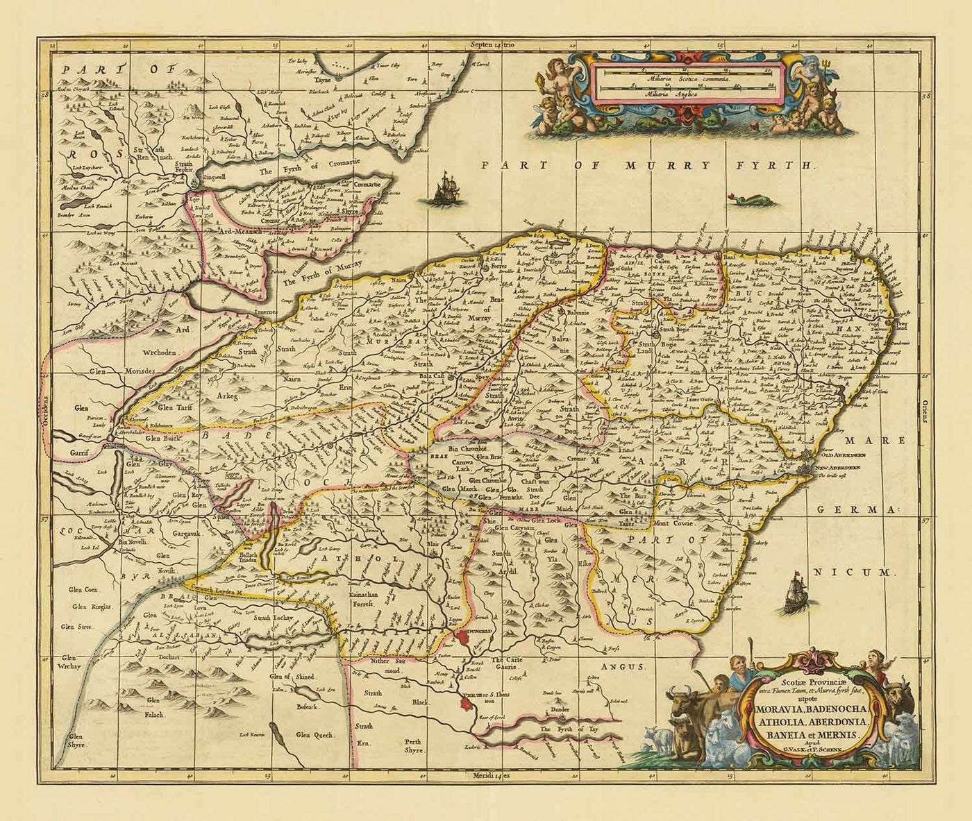Alte Karte von Aberdeen, Inverness, Moray & Angus, 1690 - Dundee, Perth, Fraserburgh, Loch Ness, Schottische Highlands 