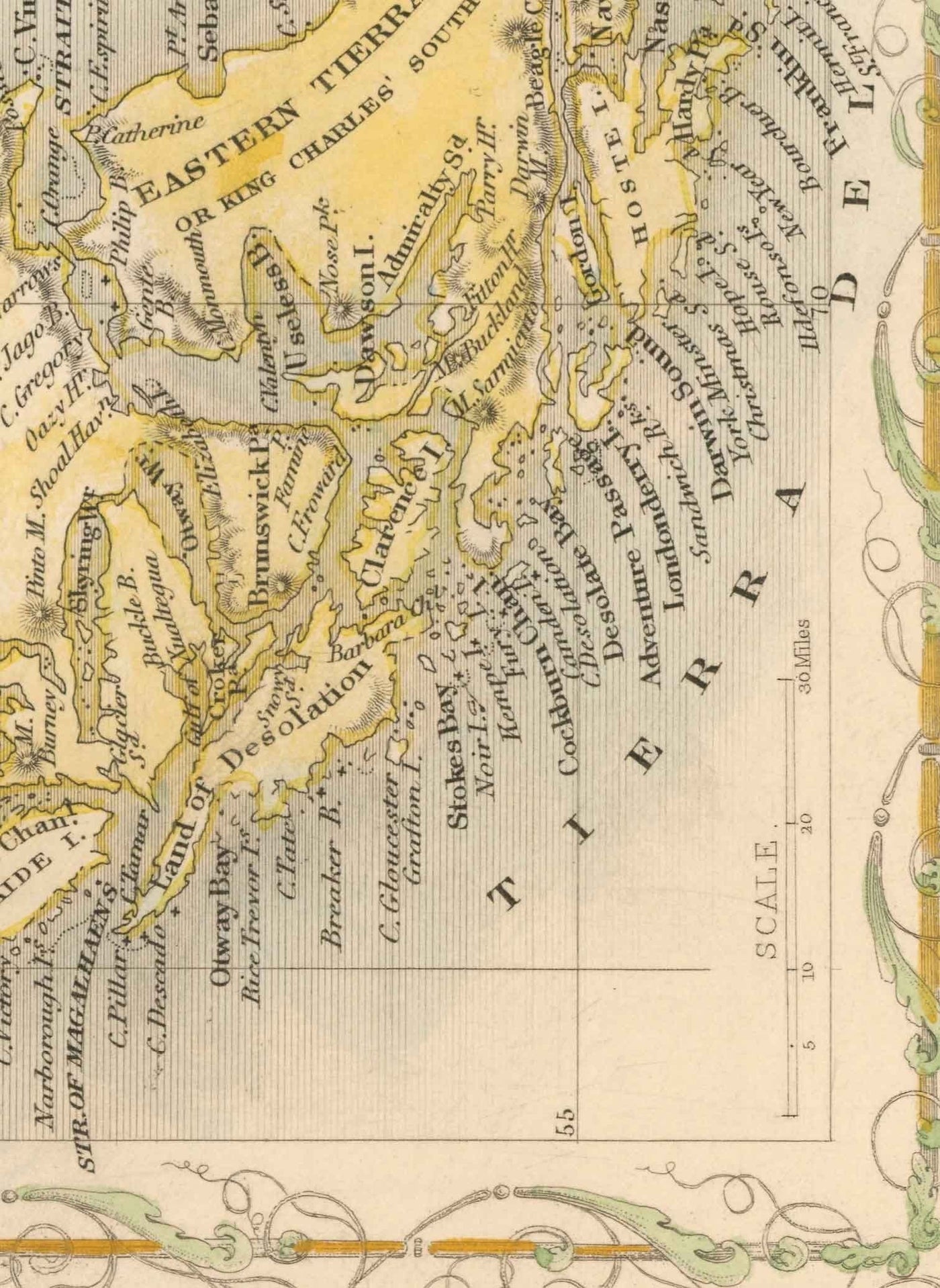 Alte Karte der Falklandinseln & Patagonien, 1851 - Südamerika, Kap Hoorn, Malvinas, Feuerland, Britisches Empire 