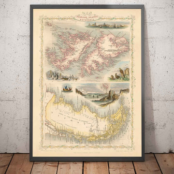 Mapa antiguo Islas Malvinas y Patagonia, 1851 - América del Sur, Cabo de Hornos, Malvinas, Tierra del Fuego, Imperio Británico