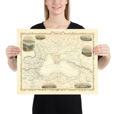 Old Map of the Black Sea, 1854 - Crimean War, Russia, Ukraine, Europe, Ottoman Empire, Turkey, Balkans, Greece