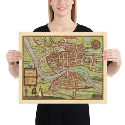 Old Map of Bristol, 1588 by Braun - Brightstowe, Avon, St Nicholas, Newgate, Coat of Arms