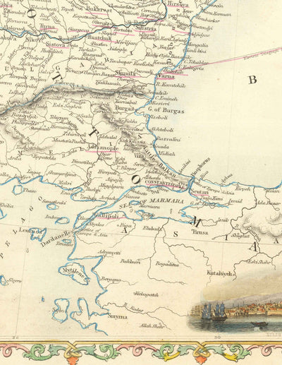 Old Map of the Black Sea, 1854 - Crimean War, Russia, Ukraine, Europe, Ottoman Empire, Turkey, Balkans, Greece