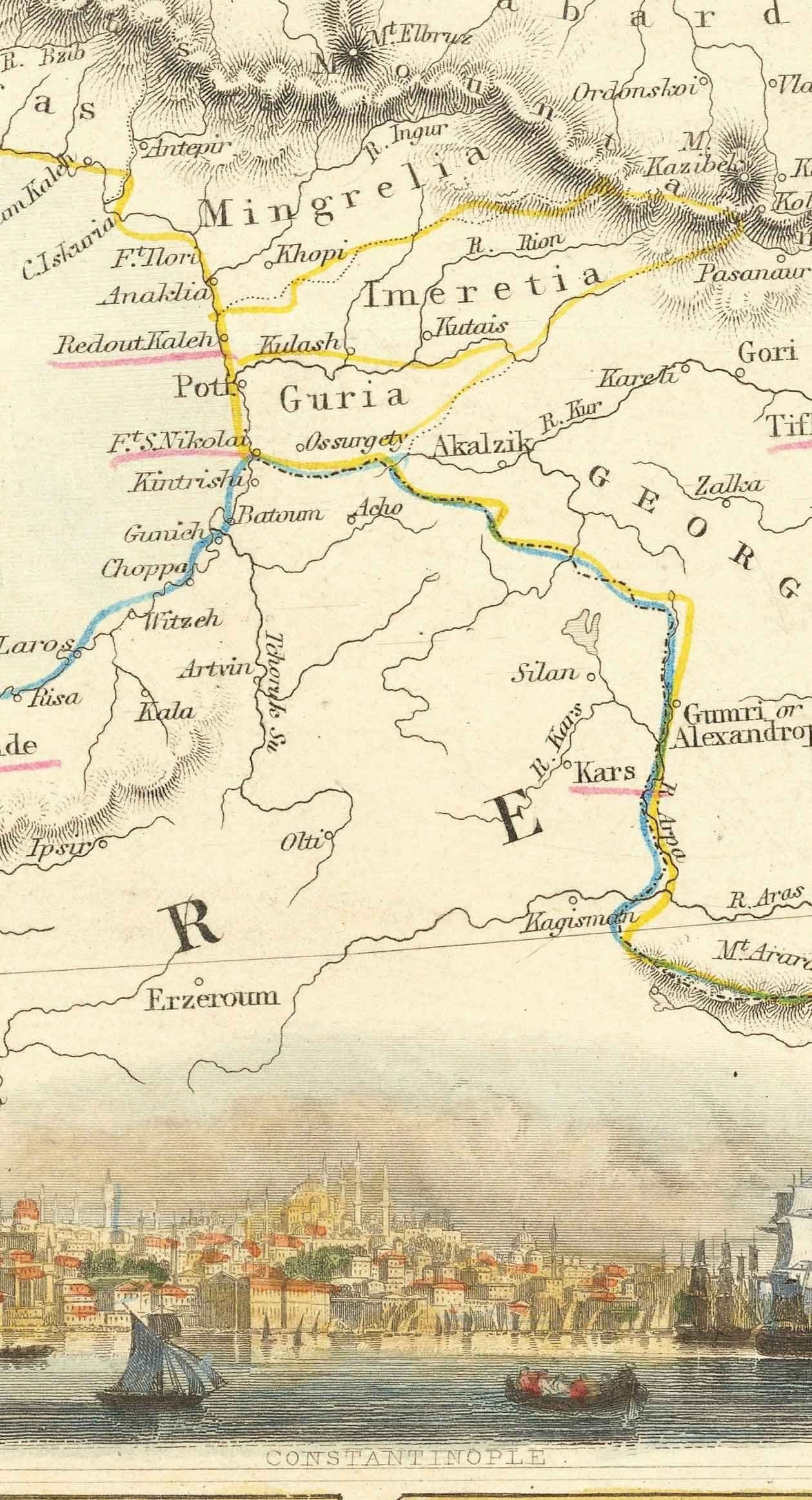Old Map of the Black Sea, 1854 - Crimean War, Russia, Ukraine, Europe, Ottoman Empire, Turkey, Balkans, Greece