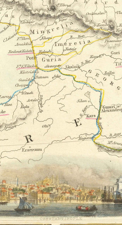 Old Map of the Black Sea, 1854 - Crimean War, Russia, Ukraine, Europe, Ottoman Empire, Turkey, Balkans, Greece