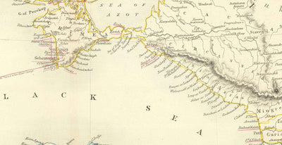 Old Map of the Black Sea, 1854 - Crimean War, Russia, Ukraine, Europe, Ottoman Empire, Turkey, Balkans, Greece