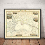 Vecchia mappa del Mar Nero, 1854 - Guerra di Crimea, Russia, Ucraina, Europa, Impero Ottomano, Turchia, Balcani, Grecia 