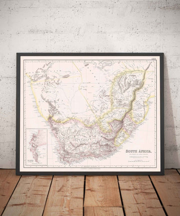 Alte Karte von Südafrika, 1860 - Britische & Niederländische Kapkolonie - Durban, Pretoria, Kapstadt, Botswana, Namibia 