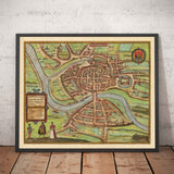 Alte Karte von Bristol, 1588 von Braun - Brightstowe, Avon, St. Nicholas, Newgate, Wappen 
