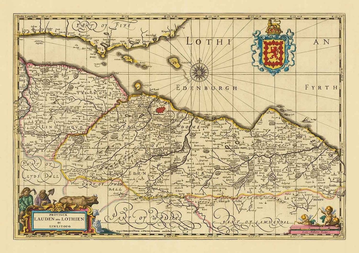 Alte Karte von Lothian & Edinburgh, 1690 - Queensferry, Linlithgow, Firth of Forth, Haddington, Dalkeith, Loanhead 
