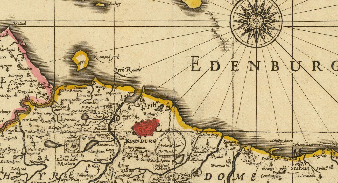 Alte Karte von Lothian & Edinburgh, 1690 - Queensferry, Linlithgow, Firth of Forth, Haddington, Dalkeith, Loanhead 