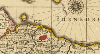 Alte Karte von Lothian & Edinburgh, 1690 - Queensferry, Linlithgow, Firth of Forth, Haddington, Dalkeith, Loanhead 