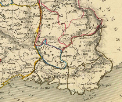 Mapa antiguo de Francia, 1851 por Tallis & Rapkin - París, Calais, Toulouse, Niza, Burdeos, Departamentos y Condados