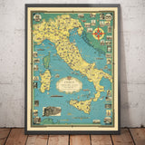 Mappa Pittoresca Antica d'Italia, 1935 di E. Chase - Luoghi Illustrati, Vaticano, Venezia, Firenze, Roma, Sardegna 