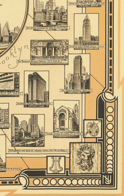 Old Pictorial Map of Manhattan & the Bronx, 1939 par E. Chase - Merrassement, gratte-ciel, River Hudson