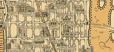 Old Pictorial Map of Manhattan & the Bronx, 1939 par E. Chase - Merrassement, gratte-ciel, River Hudson