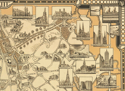 Old Pictorial Map of Manhattan & the Bronx, 1939 par E. Chase - Merrassement, gratte-ciel, River Hudson