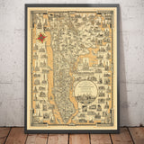 Antiguo mapa pictórico de Manhattan y el Bronx, 1939, por E. Chase - Lugares de interés, rascacielos, río Hudson