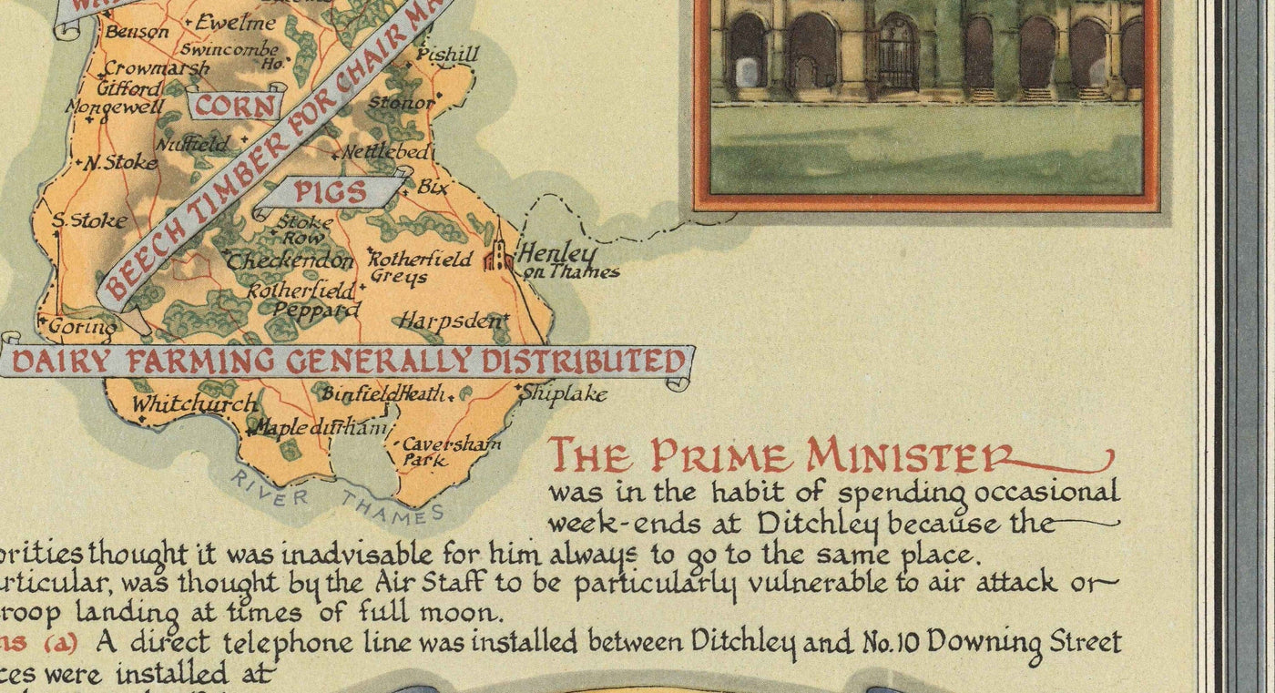 Old Map of Oxfordshire par Ernest Clegg, 1947 - Université d'Oxford, Blenheim Palace, Churchill, Bicester, Banbury