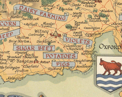 Old Map of Oxfordshire par Ernest Clegg, 1947 - Université d'Oxford, Blenheim Palace, Churchill, Bicester, Banbury