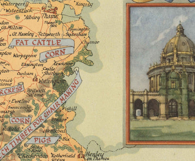 Old Map of Oxfordshire par Ernest Clegg, 1947 - Université d'Oxford, Blenheim Palace, Churchill, Bicester, Banbury