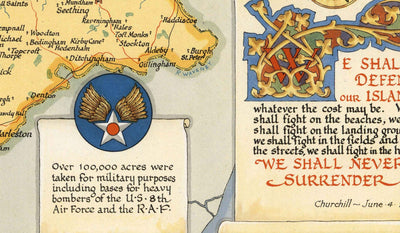 Ancienne carte du Norfolk par Ernest Clegg, 1945 - Sandringham, Norwich, Yarmouth, Winston Churchill, Lord Nelson, WW2