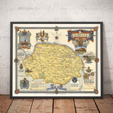 Mappa antica del Norfolk di Ernest Clegg, 1945 - Sandringham, Norwich, Yarmouth, Winston Churchill, Lord Nelson, Seconda Guerra Mondiale 