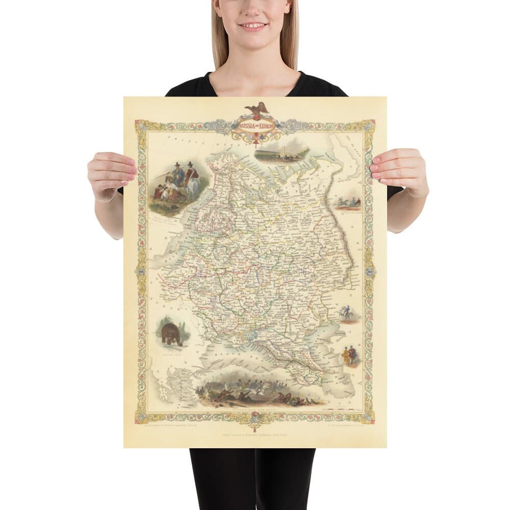 Old Map of the Russian Empire in Europe, 1851 - Moscou, Napoléon, Finlande, Crimée, Ukraine, Minsk, Saint-Pétersbourg