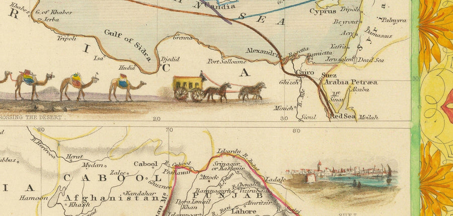 Mappa della vecchia rotta postale: Europa in India, 1851 - Commercio terrestre dell&