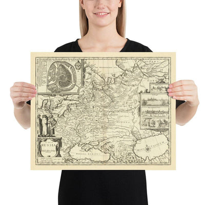 Old Map of Russia, 1676 by John Speed - Peter the Great's Russian Empire, Old Europe, Moscow, Kiev, Tatars, Ukraine