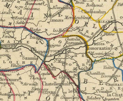 Mapa antiguo de Francia, 1851 por Tallis & Rapkin - París, Calais, Toulouse, Niza, Burdeos, Departamentos y Condados
