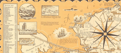 Alte bildliche Karte von Alaska, USA von E. Chase, 1958 - Anchorage, Bären, Goldminen, Städte, Berge usw. 