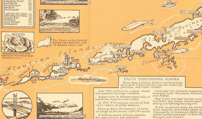 Alte bildliche Karte von Alaska, USA von E. Chase, 1958 - Anchorage, Bären, Goldminen, Städte, Berge usw. 