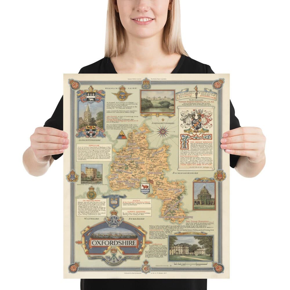 Old Map of Oxfordshire par Ernest Clegg, 1947 - Université d'Oxford, Blenheim Palace, Churchill, Bicester, Banbury