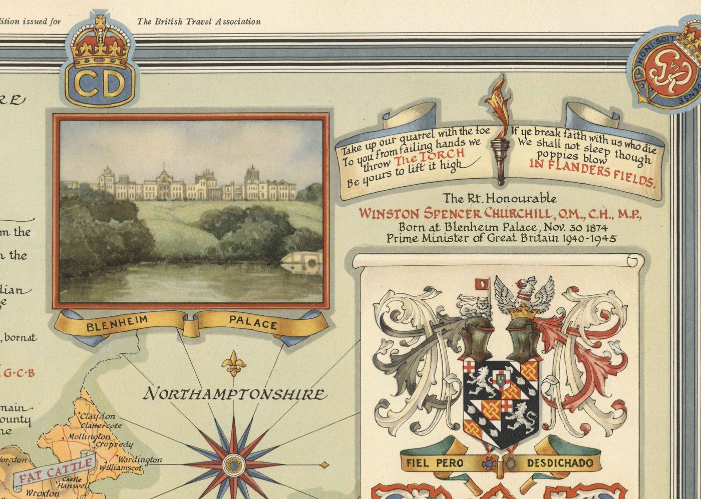 Old Map of Oxfordshire par Ernest Clegg, 1947 - Université d'Oxford, Blenheim Palace, Churchill, Bicester, Banbury