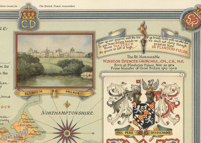 Old Map of Oxfordshire par Ernest Clegg, 1947 - Université d'Oxford, Blenheim Palace, Churchill, Bicester, Banbury