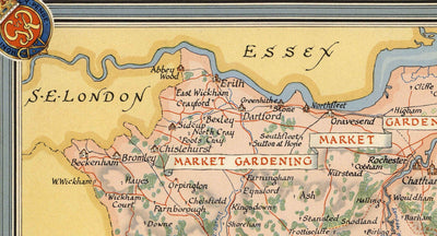 Antiguo mapa de Kent por Ernest Clegg, 1947 - Canterbury, Segunda Guerra Mundial, Churchill, Batalla de Inglaterra, Dover, Sevenoaks